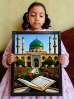 Mosque with Quran and Rose Garden Wall Art, Framed Poster, Islamic Theme, A4 Size, 21 x 29.7 cm - Image 2