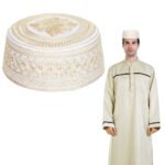 Muslim Prayer Kufi Hat for Men Islamic Hand Embroidery Beanie Skull Cap Arabian Omani Turkish Headwear Ramadan Eid Cap - Image 2