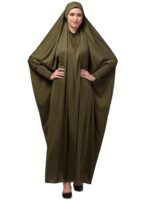 NAZNEEN Smoking Sleeve Tie at Back Ready To Wear Instant Full Size knits Jilbab/Naqab Hijab for Namaz hajj and Umrah OLIVE SMOKING JILBAB - Image 2