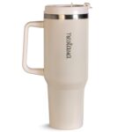 Nestasia GripSip40 Tumbler with Straw & Side Handle 1.2L | Insulated Stainless Steel Sipper Water Bottle for Adults with Dual Flip Opening Sip-Swig Leakproof Lid for Office & Gym (Pearl White) - Image 2