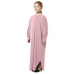 ODASDO Muslim Girl Dress One-Piece Abaya Kids Islamic Kaftan Ramadan Prayer Long Robe Button Down Batwing Sleeve Gown - Image 2