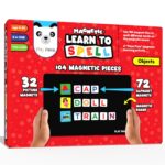 PLAY PANDA Magnetic Learn to Spell Objects with 104 Magnetic Tiles, Educational Magnetic Board Game for Kids with Picture and Alphabet Magnets for Spelling Practice - Image 2