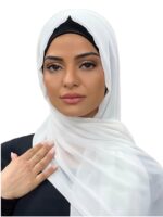 POIOTITA Premium Solid White Georgette & Chiffon Blend Hijab Scarf Dupatta for Women, Soft Lightweight and Breathable, Size-180 x 70cm - Image 2
