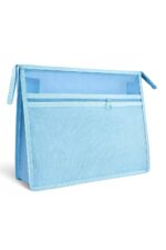 PRADHI Large Waterproof Transparent Tote Bag Mesh Document Organizer Bag with Zipper Expandable File Storage Pouch for Office School Travel (Waterproof Transparent Tote Bag_A_Blue) - Image 2