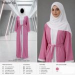 Pink Abaya for Women 3 Piece Set with Hijab | Front Open Burqa Dress with Inner & Shrug Belt | Modest Islamic Clothing | Full Length Dubai Style Kaftan | Daily Wear & Office Wear Gown - Image 2