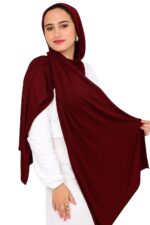 Premium Jersey Hijab Scarf, Soft Cotton Blend, Maroon - Image 2