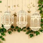 Ramadan Eid Wooden Lantern Hanging Wall Decor Banners & Flags Islamic Festive Home Decoration Size 7.87 x 4.64 Inches Set of 3 Ready-to-Hang American Elm - Image 2