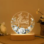 Ramadan Kareem LED Night Lamp | Islamic Acrylic Light Floral Rose Design | USB Table Decor Warm Glow with Oval Base | Bedroom Light Muslim Home Gift for Mother Sister Brother | 5.5x5.5 inch - Image 2