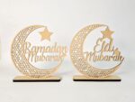 Ramadan Mubarak Wooden Moon Star Eid Decoration Table Top Islamic Home Decor 3D Hollow Moon Design - Image 2