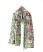 Ravaiyaa - Attitude is everything Hand Block Printed Cotton Long Stole Scarves Hijab Neck Wrap Scarf 71" X 21" Inch (Green Pink Floral) - Image 2