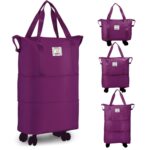 Rolling Duffle Bag with Wheels, Expandable Foldable Travel Duffle Bag with Telescopic Handle, Portable Wheeled Luggage Bag for Travel, Lightweight Foldable Suitcase Bag for Men & Women (Maroon) - Image 2