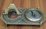 SF Enterprises Brass Antique Sundial Compass with Decorative Floral Design, Antique Navigation Instrument - Image 2