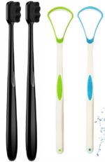 Soft Bristle Toothbrush, Micro Nano Manual Toothbrush for Protect Sensitive Gums, Oral Care Tongue Scraper Cleaner, Bad Breath Remove Reusable Tounge & Theeth Cleaner Set(Multicolor)... - Image 2