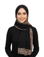 Stole for Women's Hijab, Black with Leopard Print Border Scarf for Women and Girls - Image 2