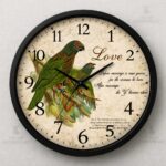 TIKAM Enterprises Vintage-Style Decorative Silent Wall Clock Featuring Illustrations of Birds and Romantic Text | 10-Inch | Black Frame - Image 2