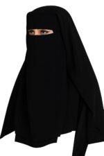 Traditional Black Naqab Hijab, Full Coverage Islamic Veil, Lightweight Modest Wear for Women - Image 2