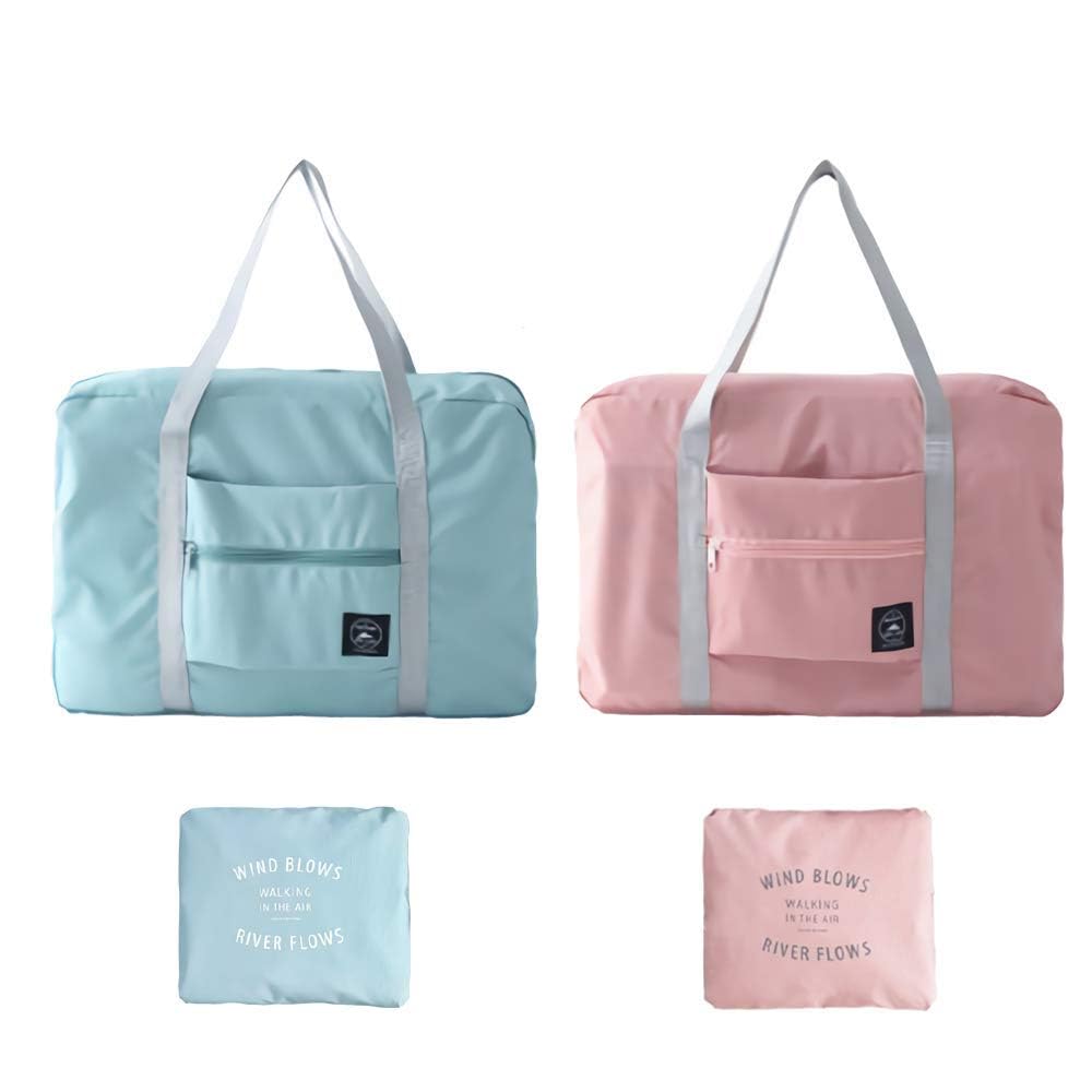 Travel Foldable Nylon Bag Portable Waterproof Handbag Folding Sport Weekend Shopping Luggage Bag Gym Sports Bag 2 Pc (Multicolor) - Image 2
