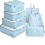 Travel Organizer 7 in 1 Travel Laundry Cosmetics Luggage Packing Organizers Set Makeup Bags Organizer Packing Cubes with Shoe Bag for Travel, Nylon (Sky Blue) - Image 2
