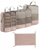 USUAL Set of 6 Compression Packing Cubes for Travel | Clothes Organizer Pouches | Luggage & Suitcase Storage Bags | Space Saving Packing Cube Set with Shoe Bag & Toiletry Pouch | Beige - Image 2