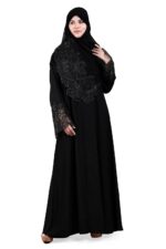V Neck Net Big Flowe Design With Plazo Sleeves Made Up Of Imported Nida Fabric Full Lenght Designer Abaya For Womens And Girls - Image 2