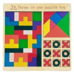 VAATHSALYA'S 3-in-1 Wooden Educational Puzzle Set – Tangram, Brick Game & Tic-Tac-Toe | Early Learning Toy for Kids | Montessori Math Game | Multicolour Brain Teaser - Image 2