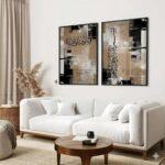 VIBBES Bismillah Dua Wama Taufeeqi Illabillah Framed Wall Art, Islamic Calligraphy, Abstract Style, Set of 2 (Large - 20x14 Inches, Beige) - Image 2