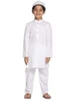 Vastramay Boys' Pure Cotton White Kurta and Pyjama Set with Muslim Cap – Soft & Comfortable Festive - Image 2