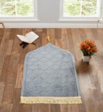 Velvet Prayer Mat 50cm x 80cm Hexagonal Musalla Janamaz for Namaz Muslim Brown (Grey) - Image 2