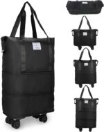 Wheel Bags for Travel Luggage Carry on Duffel Bag, Expandable Foldable Luggage Bag, Dry and Wet Separation Rolling Bag, Travel Totes for Women & Men (1Pcs)(Black)-JE - Image 2
