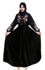 Women Traditional Maxi Black Abaya Embroidery Work Burqa Elegant Modest Wear Islamic Naqab Dress, XL - Image 2