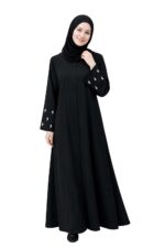 Women's Black Abaya with Embroidered Sleeves, Long Sleeve Dress, Modest Islamic Wear - Image 2