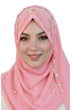 Womens Chiffon Hijab with Elegant Pearl Chain Work Lightweight Breathable Scarf for Occasions Modest Head Wrap for Girls and Women - Image 2