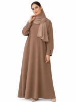 Women's Premium Firdous Fabric Burqa | Solid Taupe(Beige) Modest Abaya Dress with Black Button Cuffs for Daily & Office Wear(Free Size) - Image 2
