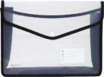 Worldone Flexi Document Bag with Snap Button| Expandable Document Folder | Name Card Pocket | Mesh Pocket | Durable Cross-Line PP Material | Edge Binding | FC Size | Transparent Black - Image 2