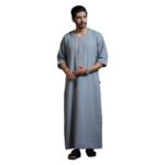 mashroo Grey Naqi Moroccan Thobe Jubba for Men (XL) - Image 2