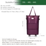 Expandable Foldable Duffel Bag with Detachable Wheels, 64L Large Capacity Rolling Travel Duffle Bag, Lightweight Carry on Luggage with Spinner Wheels, Weekend Gym Tote Bag, Deep Purple, 64L (Large - Image 4