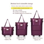 Expandable Foldable Duffel Bag with Detachable Wheels, 64L Large Capacity Rolling Travel Duffle Bag, Lightweight Carry on Luggage with Spinner Wheels, Weekend Gym Tote Bag, Deep Purple, 64L (Large - Image 5
