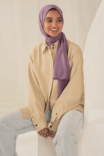 POIOTITA - Light Purple Georgette & Chiffon Blend Hijab/Headscarf/Dupatta/Neck Wrap/Veil (Size - 180 * 70cm) - Image 3
