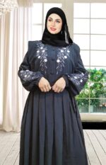 Grey Abaya Embroidery Work Stylish Burkha For Women Elegant Modest Wear Islamic Naqab Fashion - Image 3