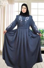 Grey Abaya Embroidery Work Stylish Burkha For Women Elegant Modest Wear Islamic Naqab Fashion - Image 4