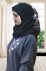 Grey Abaya Embroidery Work Stylish Burkha For Women Elegant Modest Wear Islamic Naqab Fashion - Image 5