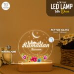Ramadan Kareem LED Night Lamp | Islamic Acrylic Light Crescent Moon Mosque Design | USB Table Decor Warm Glow | Bedroom Lighting Muslim Home Gift | Size (5.5x5.5) Inch - Image 3