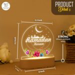Ramadan Kareem LED Night Lamp | Islamic Acrylic Light Crescent Moon Mosque Design | USB Table Decor Warm Glow | Bedroom Lighting Muslim Home Gift | Size (5.5x5.5) Inch - Image 4