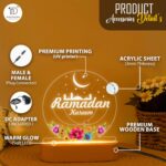 Ramadan Kareem LED Night Lamp | Islamic Acrylic Light Crescent Moon Mosque Design | USB Table Decor Warm Glow | Bedroom Lighting Muslim Home Gift | Size (5.5x5.5) Inch - Image 6
