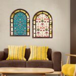 RAG28 Wooden Mughal Print Jharokha Style Wall Decor Set of 2 | Home Decor Items (BJ8, Size: 15.5X 11.5 Inches Each) - Image 3