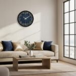 NILOY Navy Blue Islamic Geometric Luxury Wall Clock | Silent Quartz Non Ticking Arabesque Art Clock with Golden Accents for Home, Living Room, Bedroom, Office and Festive Decor - Image 5