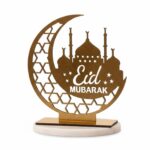 Wooden Ramadan Table Decor Festive Home Table Gift Ramadan Mubarak Wooden Eid Mubarak Decoration Item 7 x 7 Inches - Image 4