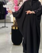 Women's Black Burqa with Hand work on Sleeves - Image 4