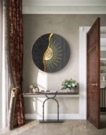 Livin’luxe Abstract Sun Round Wall Painting with Premium Golden PVC Frame | Modern Black Gold Sunburst Art Decorative Wall Decor for Living Room Bedroom Office | Minimalist Circular Artwork 58 cm x 58 cm - Image 3