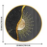 Livin’luxe Abstract Sun Round Wall Painting with Premium Golden PVC Frame | Modern Black Gold Sunburst Art Decorative Wall Decor for Living Room Bedroom Office | Minimalist Circular Artwork 58 cm x 58 cm - Image 6